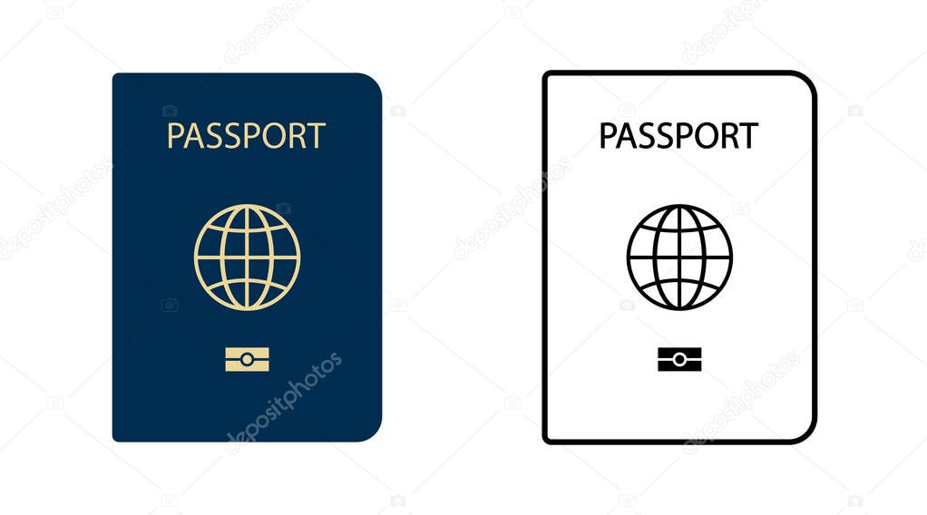 Two Template Passport. vector icon. Passport in flat design and line design. Esp10