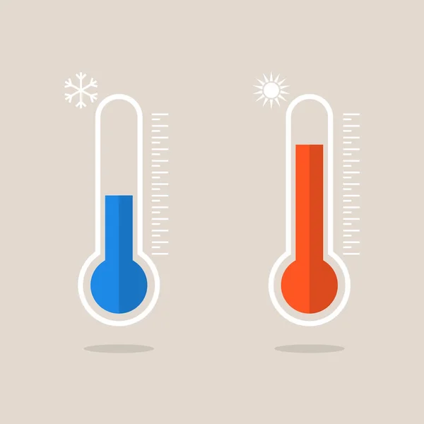 Thermometer Pictogrammen Warmte Koude Meten Thermometers Met Warm Koud Weer — Stockvector