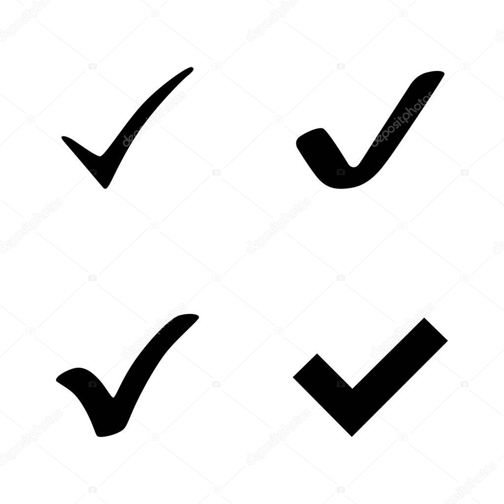 4 black check mark vector icons. Set of black check mark icons. Black Check marks collection. Eps10