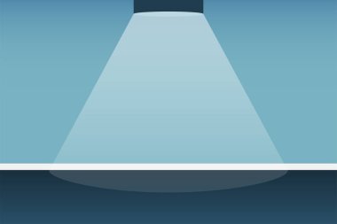 Spot tavan aşağı parlayan üzerinde boş mavi duvar şablonu. Vektör çizim