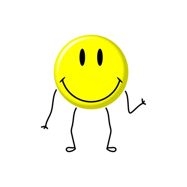 Emoticon Sorridente Giallo Con Braccia Gambe Dipinte Sfondo Bianco Eps10 — Vettoriale Stock