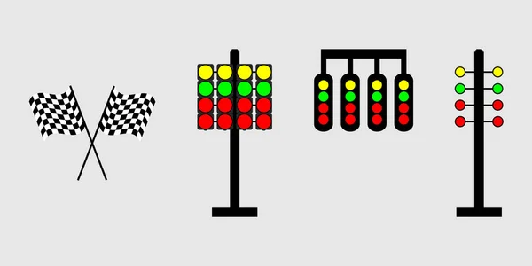 Establecer Línea Inicio Sistema Luces Arranque Carreras Sobre Fondo Gris — Vector de stock