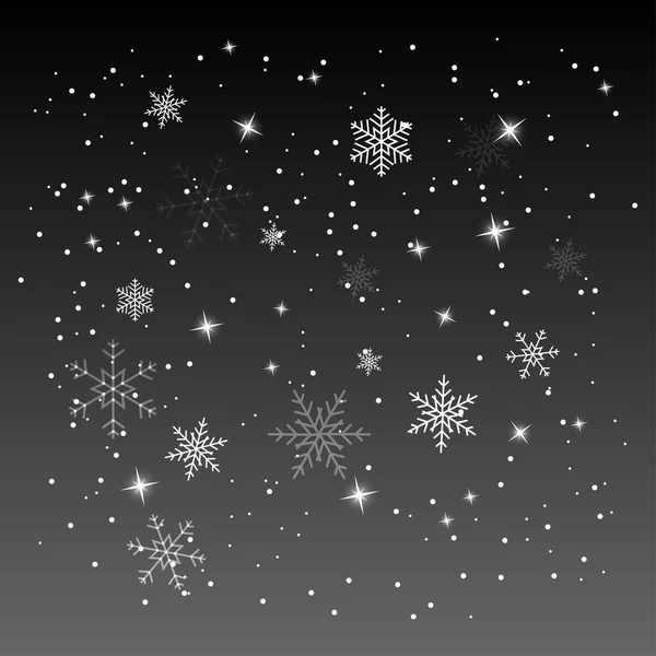 Nieve Con Copos Nieve Estrellas Sobre Fondo Cielo Nocturno Acerca — Vector de stock