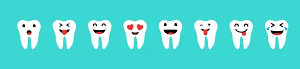 Набор Зубов Эмоциями Белого Цвета Синем Фоне Счастливый Набор Зубов — стоковый вектор