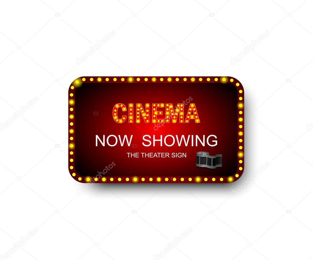 Template signboard Cinema with shadow. Theater sign. Cinema or theatre box frame for ads. Banner, billboard or signboard for your Cinema. Eps10