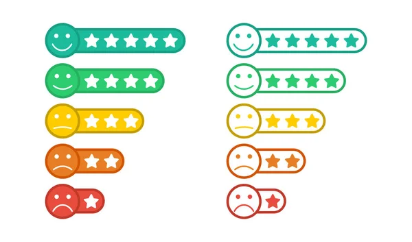 Emoji Yıldız Derecelendirmesi Geribildirim Güçlü Duygu Star Rating Tüketici Değerlendirme — Stok Vektör