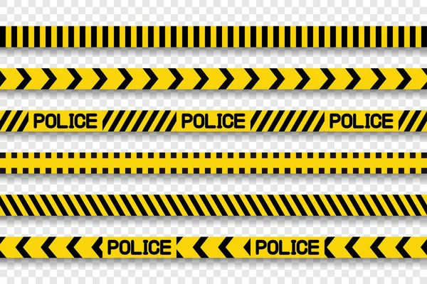 Colección de rayas y cintas policiales con sombra sobre fondo transparente — Vector de stock