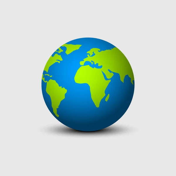 Земной шар, изолированный тенью в плоской конструкции. Земной шар зеленого и синего цветов. Круг карты Земли — стоковый вектор