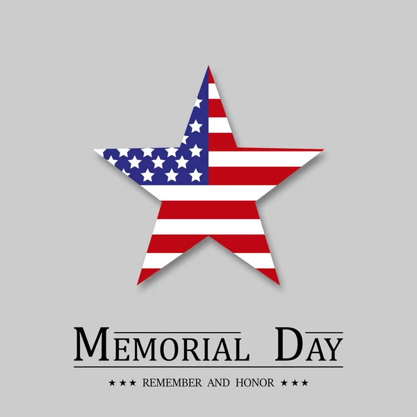 Jour du Souvenir. Drapeau des États-Unis avec étoile et ombre au design plat sur fond clair — Image vectorielle