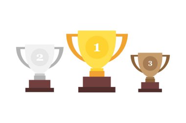 Kazanan Kupası. Trophy Kupası. Altın, gümüş ve bronz bardak düz tasarım