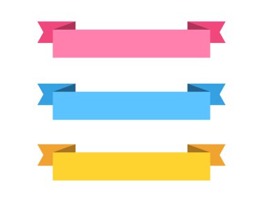 Üç şerit afiş düz renkli vektör. Pembe, mavi ve sarı renk. Vektör şerit afiş