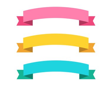 Üç şerit afiş düz renkli vektör. Pembe, mavi ve sarı renk. Vektör şerit afiş