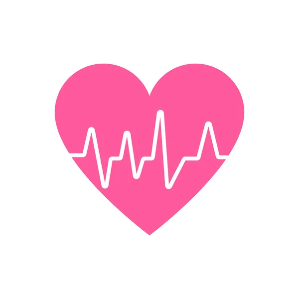 Witte heartbeat met roze hart in platte ontwerp — Stockvector