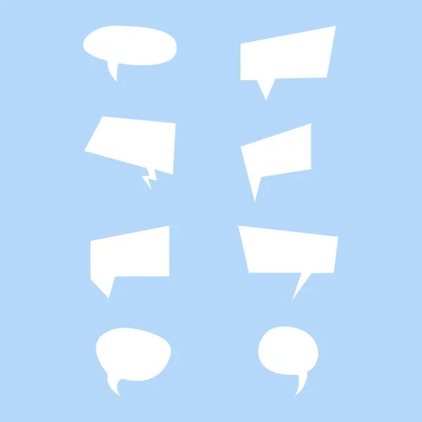 Colección burbujas de habla blanca en diseño plano sobre fondo azul. Burbujas de voz para su diseño — Archivo Imágenes Vectoriales