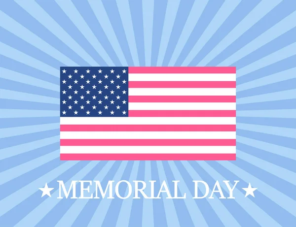 Gedenktag. Amerikanische Flagge auf Sonnenstrahlen Hintergrund. US-Feier — Stockvektor