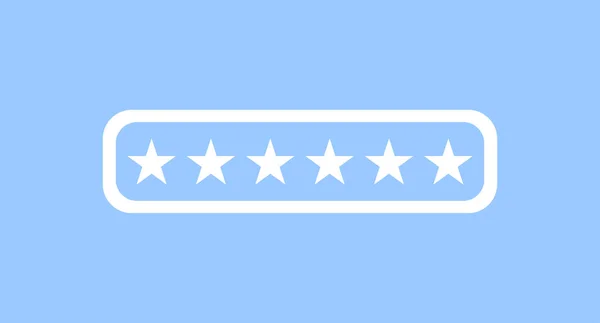 Six white stars on blue background. Stars rating. Flat design — Stock Vector