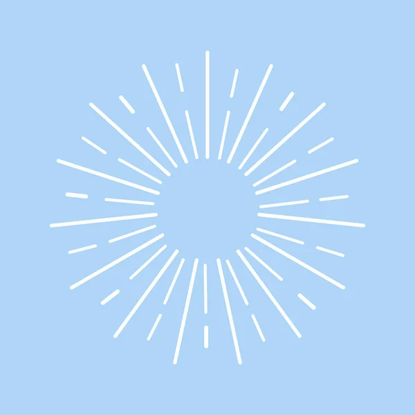 Bílé paprsky slunce na modrém pozadí. Plochý design. Ikona slunce paprsky — Stockový vektor