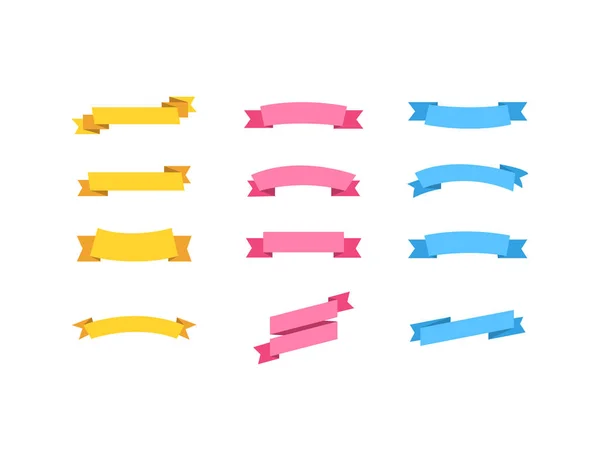 Συλλογή διάνυσμα κορδέλα πανό στο επίπεδο χρώμα. Ροζ, μπλε και κίτρινο χρώμα. Διάνυσμα κορδέλα πανό — Διανυσματικό Αρχείο