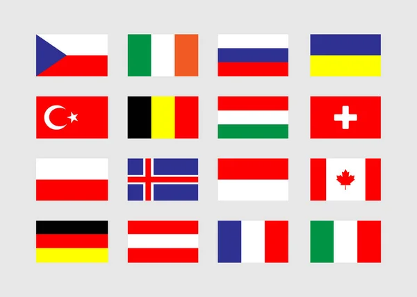 Collectie vlaggen in vlakke design op grijze achtergrond — Stockvector