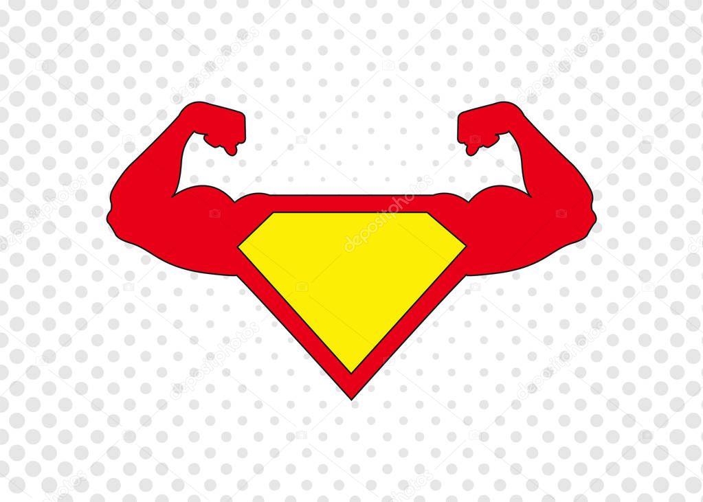 Superhero icon. Strong man icon with halftone dots. Eps10