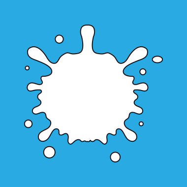 Süt sıçraması. Mavi arka planda süt simgesi. Düz tasarım