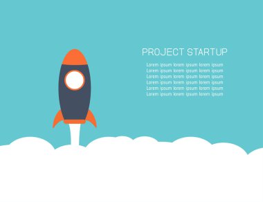 Proje başlangıç düz tasarım. İş konsepti. Roket başlangıcı