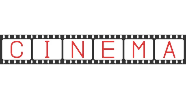 Schwarzer Filmstreifen mit Text, Kino auf blankem Hintergrund — Stockvektor