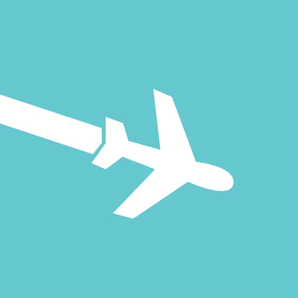 Icono de avión blanco sobre fondo azul en diseño plano — Vector de stock