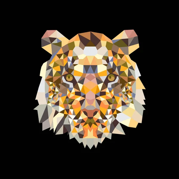 Hoofd Leeuw in kleurrijke driehoek ontwerp op zwarte achtergrond — Stockvector