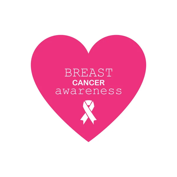 Biała wstążka na różowym sercu. Projekt plakatu świadomości raka piersi — Wektor stockowy