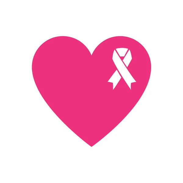 Biała wstążka na różowym sercu. Projekt plakatu świadomości raka piersi — Wektor stockowy