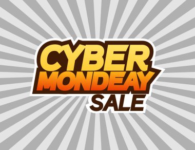 Siber Pazartesi satış başlık sayfası veya poster. Metin, güneş ışınları arka plan düz tasarım üzerinde Cyber Pazartesi Satılık