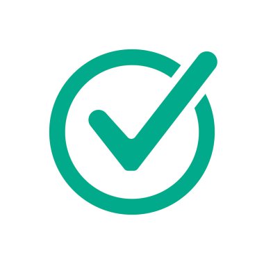 Yeşil kontrol işareti simgesini düz tasarım boş arka plan üzerinde