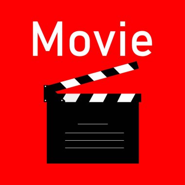 Düz metin, film tasarımıyla kırmızı zemin üzerine Sinematografi siyah simgesi