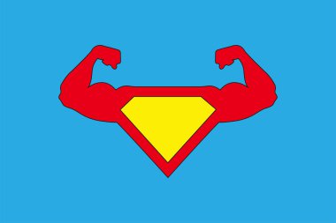 Süper kahraman simgesi. Mavi arka plan ile güçlü adam simgesi