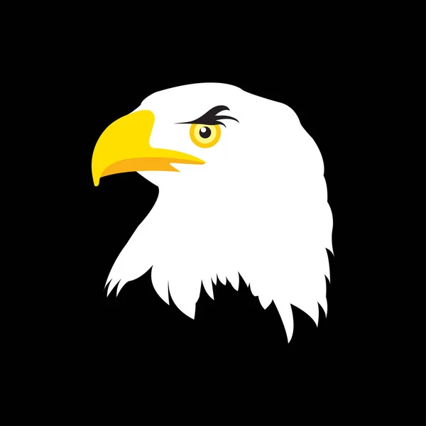 Tête blanche Aigle sur fond noir au design plat — Image vectorielle