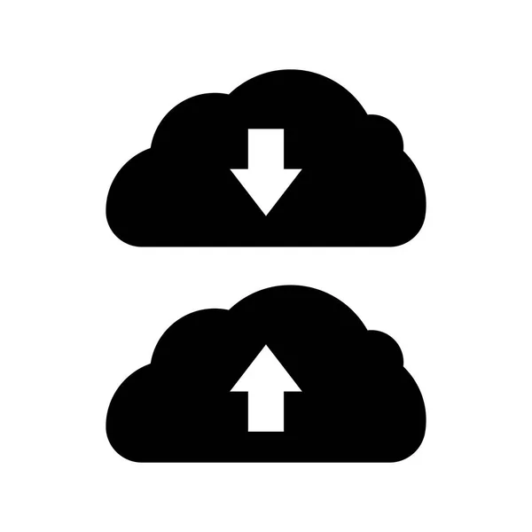 Download de app pictogram. Gegevens wolk overdracht zwarte pictogram in platte ontwerp — Stockvector