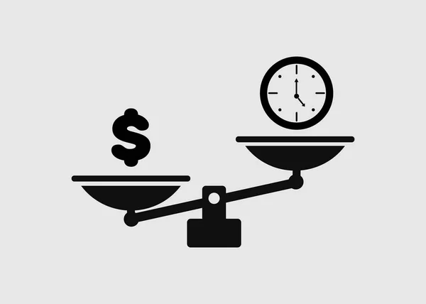 Ваги чорний значок з час і гроші в плоский дизайн на порожній фон — стоковий вектор