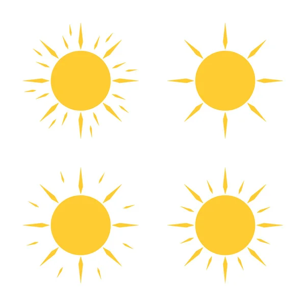 Four yellow sun icons in flat design — Stock Vector