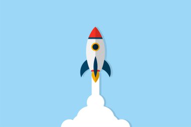 Başlangıç kavramı. Start Up illüstrasyon. Roket fırlatma. Roket sinek. Başlangıç iş kavramı