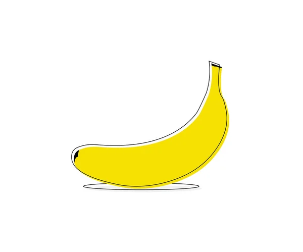 Plátano amarillo en estilo de línea. Plátano Vintage con sombra. Banana vector icono — Archivo Imágenes Vectoriales