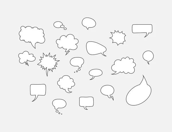 Komische tekstballonnen in lijn design op een grijze achtergrond. Speech Bubbles pictogrammen. Komische tekstballon vector iconen — Stockvector