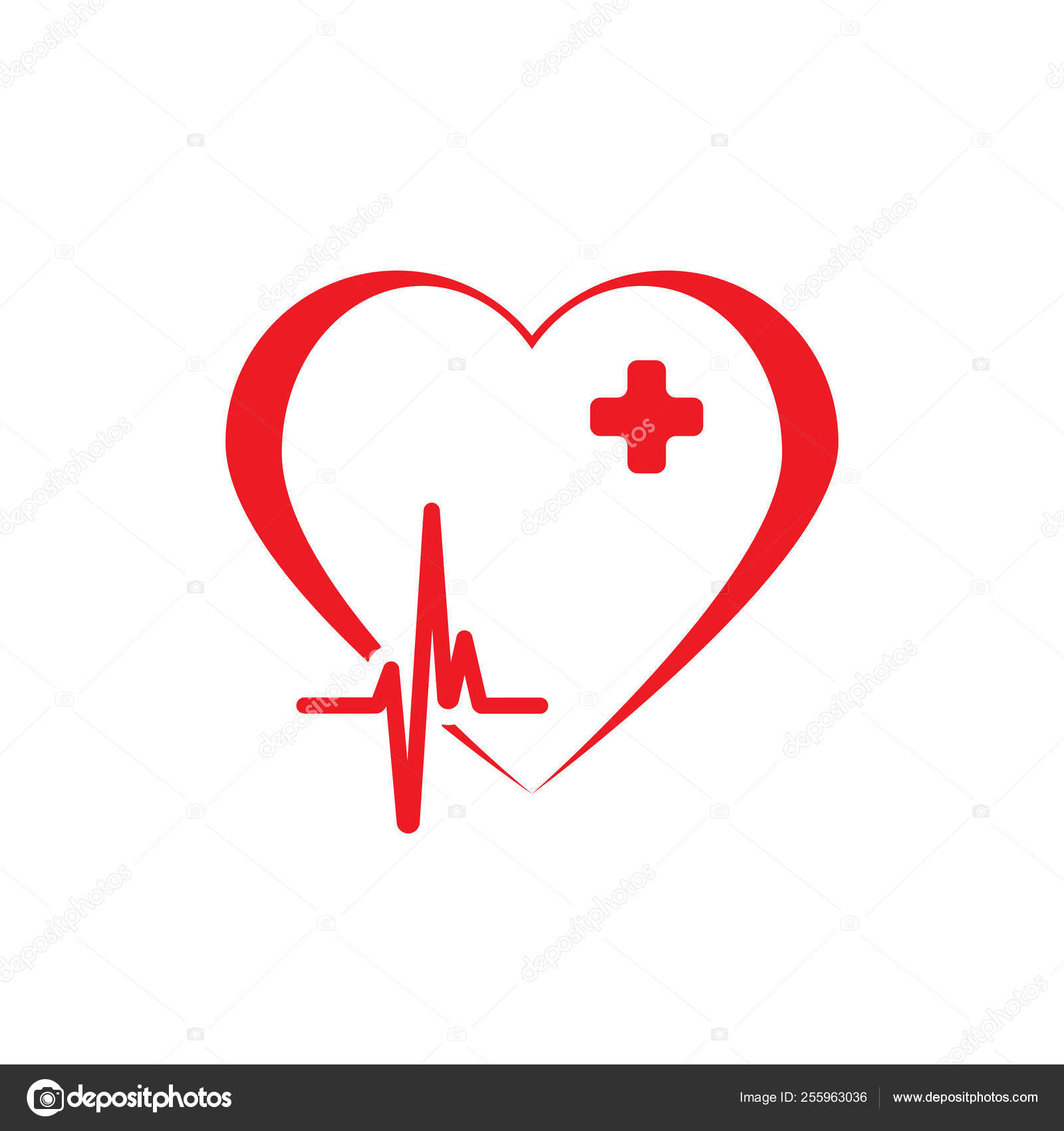 Logo corazón con latido y Cruz sobre fondo en blanco. Corazón con
