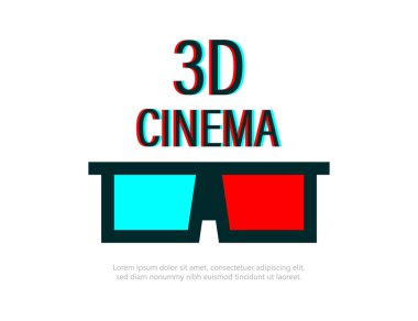 Gözlük 3D sinema logosu. Sinema için gözlük 3D. Sinema için afiş veya poster. 3D sinemalar için Flayer