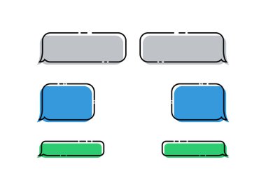 Vektör mesajlar trendy düz tasarım Bubbles. Mesajlar kabarcık vektör simgesi. Gri, yeşil ve mavi renkte mesaj kabarcıkları