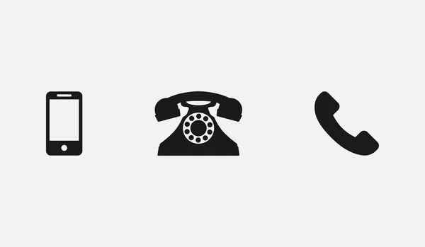 Handysymbole. Telefone Vektor-Symbole. Telefone Ikone in flachem und Vintage-Design. Telefonsymbole hintereinander, schwarze Farbe — Stockvektor