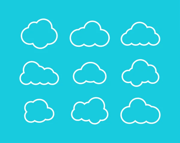 Collezione White Clouds dal design lineare. Icone delle Nuvole Bianche. Nuvole isolate — Vettoriale Stock