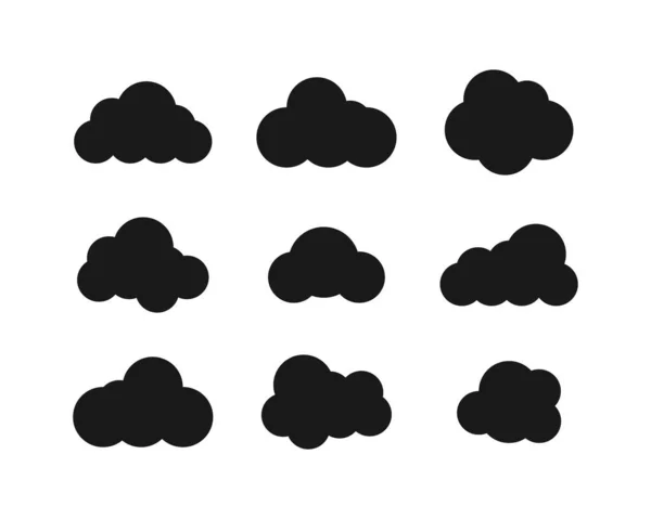 Collezione Black Clouds dal design piatto. Icone delle Nuvole Nere. Nuvole isolate — Vettoriale Stock