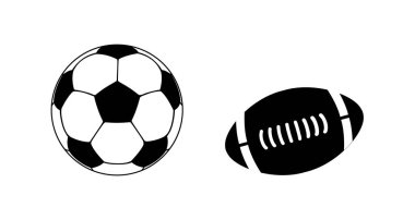 Amerikan futbolu ve futbol topu için top. Amerikan futbol topu oval simgesi ve futbol topu daire simgesi