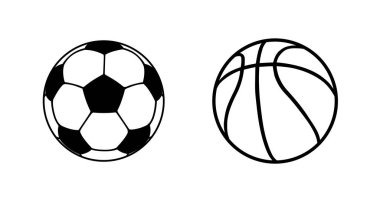 Futbol topu ve basketbol topu simgeleri. Toplar vektör simgeleri. Toplar izole edilmiş. Beyaz arka plan üzerinde top